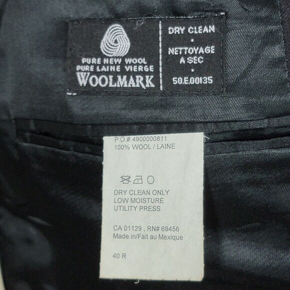 Izod Men's 2PC Sport Coat & Pant Charcoal Black Flannel Wool 40R 34x28 Pleated - Picture 14 of 16